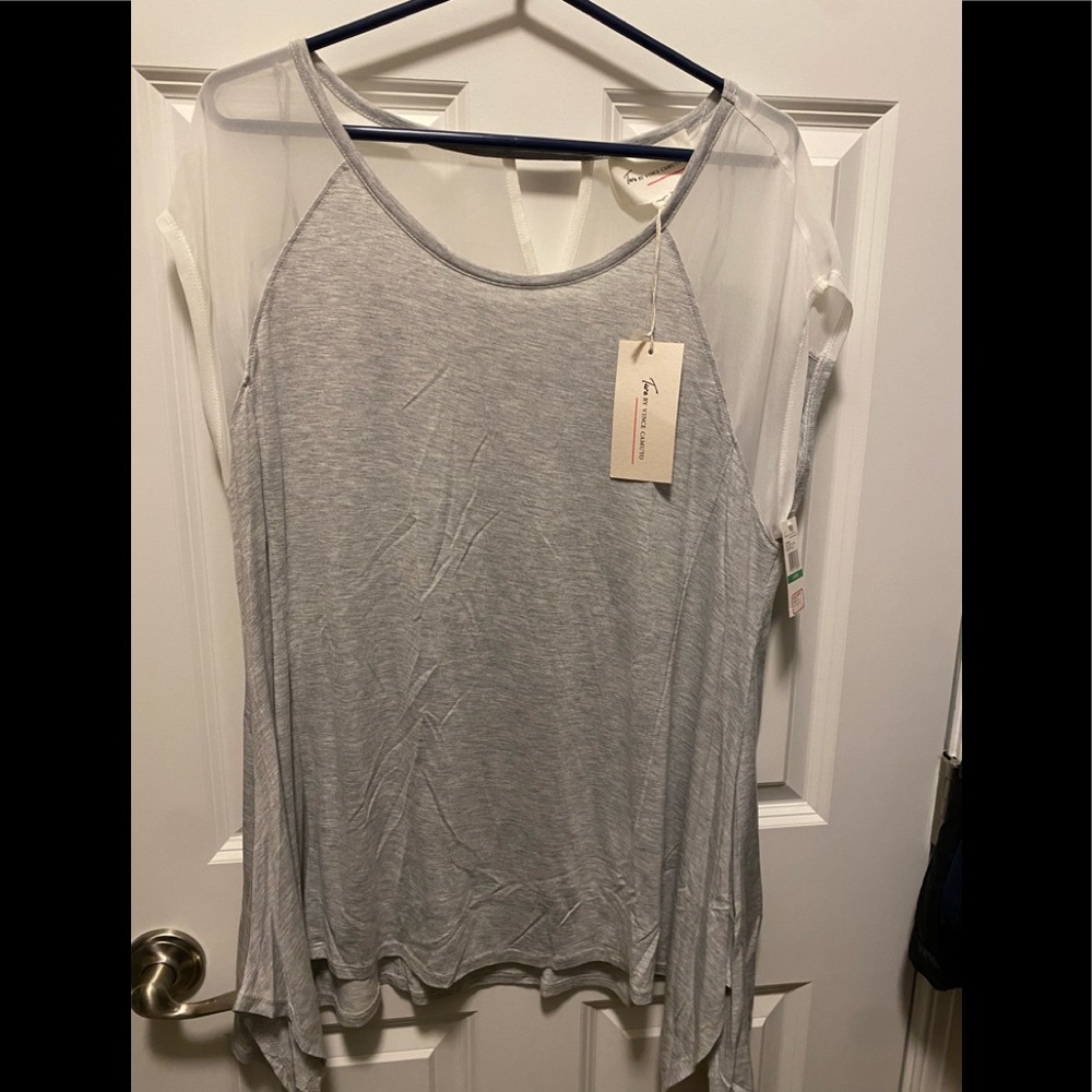 Grey Heather Tunic, Sheer Shoulder Sleeve